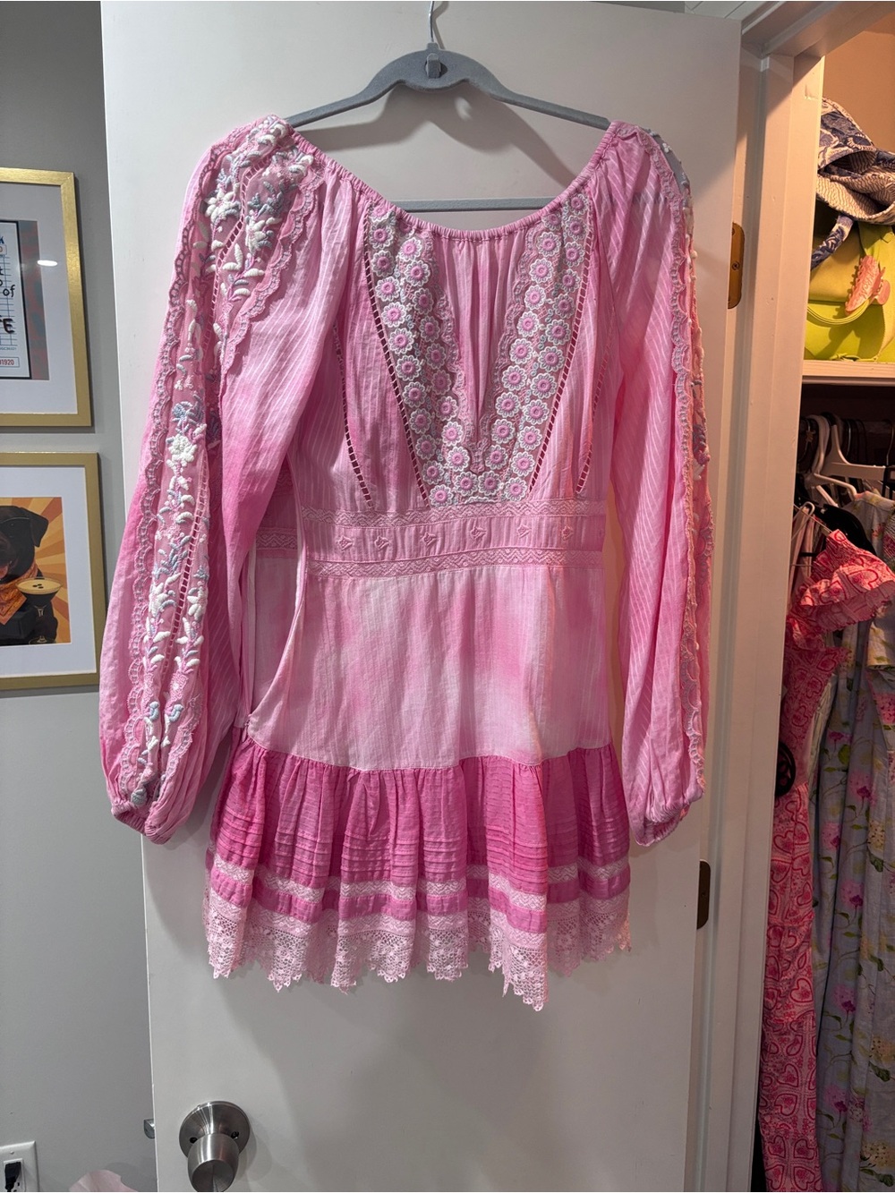 LoveShackFancy Pink Embroidered Peasant Tunic - Picture 2 of 6